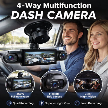 4-Channel 1080P Dash Cam – Full Car Protection with Night Vision & 24/7 Recording 🚗