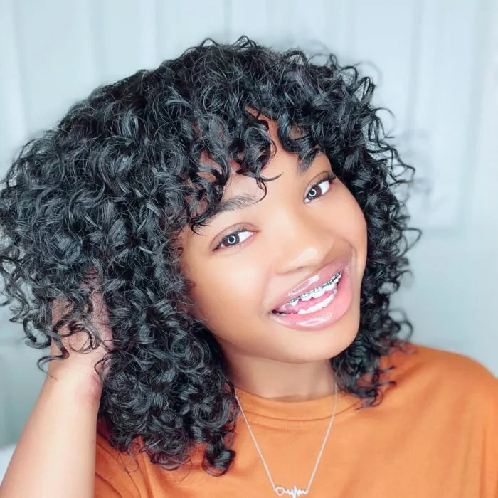 ✨ Short Curly Bob Wig with Bangs – Natural & Effortless Glam✨
